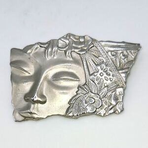 Vintage signed J. Jonette  brooch pin, woman's face, art deco